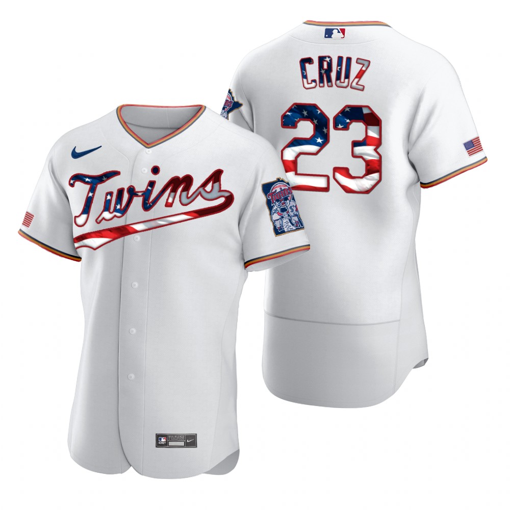 Minnesota Twins #23 Nelson Cruz Men Nike White Fluttering USA Flag Limited Edition Authentic MLB Jersey